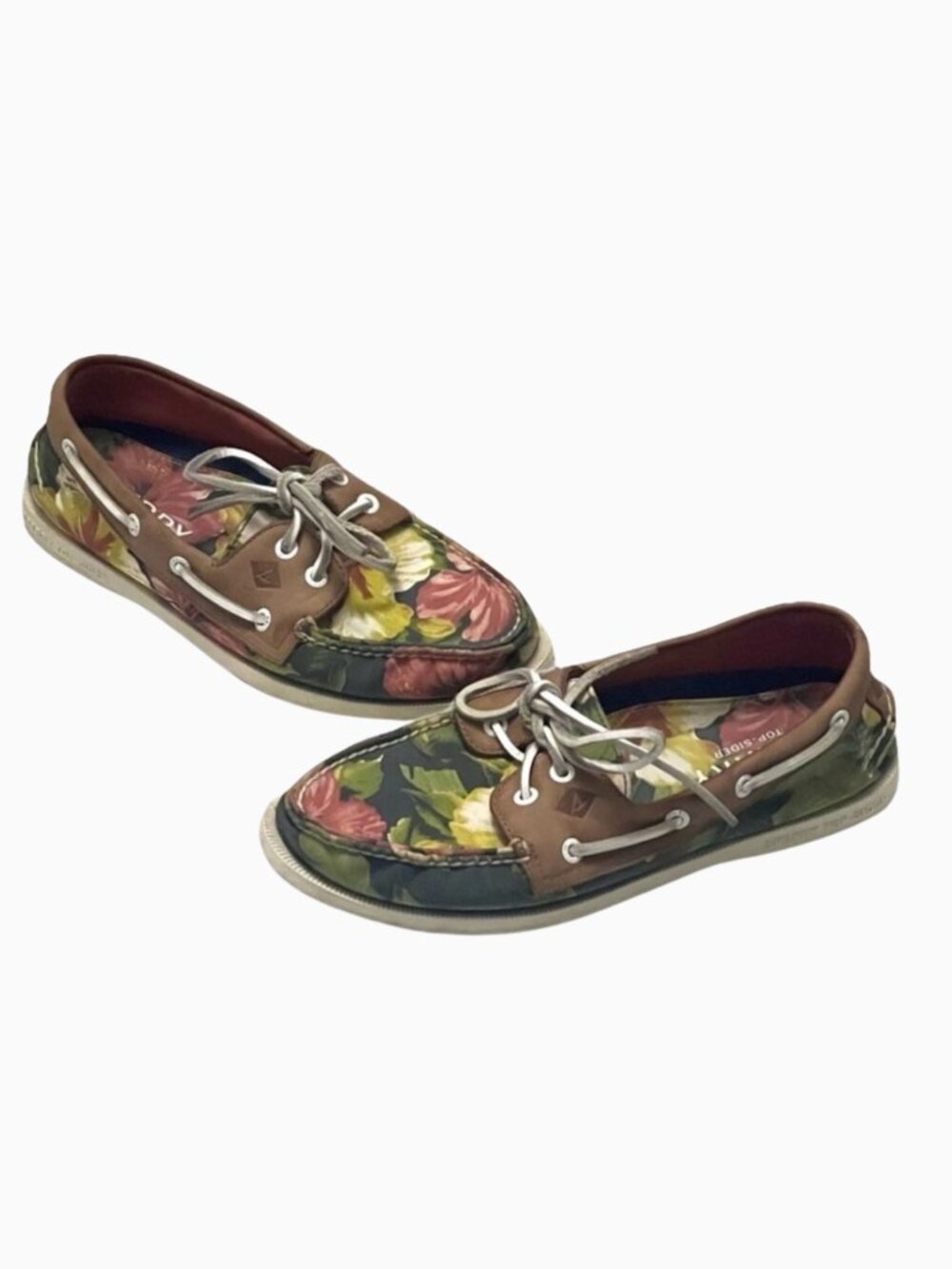 Sperry Leather Canvas Mens Boat Shoes Sz 8 Floral Preppy Casual Nautical Coastal